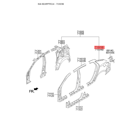 Крыло заднее (или часть боковины) левое 71503-2TC00 Mobis - 715032TC00 - схема с каталога 71503B, KEURPTFE14 715032TC00