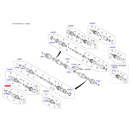 Шарнірний комплект приводного вала лівий 49582-2W600 Mobis - 495822W600 - схема з каталогу 49505B, AKMAPXMA12 495822W600