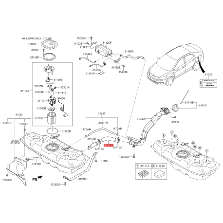 Топливный шланг 31036-1R000 Mobis - 310361R000 - схема с каталога 31036B, REURPDXR15 310361R000