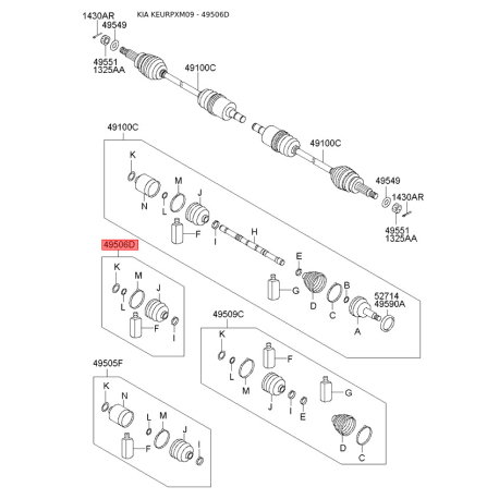 Чехол полуоси (пыльник) приводного вала 49506-2PA60 Mobis - 495062PA60 - схема с каталога 49506D, KEURPXM09 495062PA60