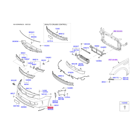 Кронштейн, буфер левый верхний 86551-D4000 Mobis - 86551D4000 - схема с каталога 86551B, KKMAPA816 86551D4000