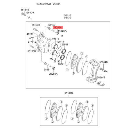 Чехол (пыльник) направляющей суппорта 58164-3E500 Mobis - 581643E500 - схема с каталога 26255A, KEURPBL06 581643E500