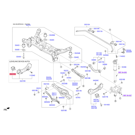 Сайлентблок заднього поздовжнього важеля правий 55275-F6000 Mobis - 55275F6000 - схема з каталогу 55275R, KEURPD418 55275F6000