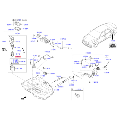 Регулятор давления, топливный насос 31380-3M000 Mobis - 313803M000 - схема с каталога 31380A, KEURPF616 313803M000