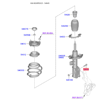 Болт кулака та сайлентблоку 54645-C1000 Mobis - 54645C1000 - схема з каталогу 54645, KEURPEX23 54645C1000