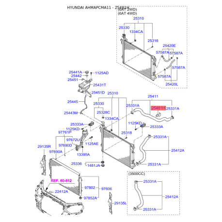 Хомут системы охлаждения 25481-2B800 Mobis - 254812B800 - схема с каталога 25481H, AHMAPCMA11 254812B800