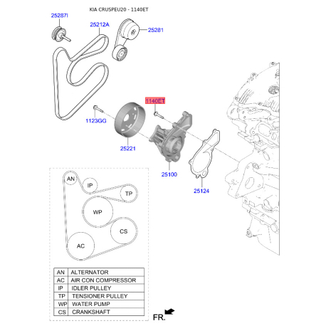 Болт КПП 11403-06306K Mobis - 1140306306K - схема с каталога 1140ET, CRUSPEU20 1140306306K