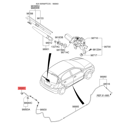 Крепление молдинга крыши 98930-26000 Mobis - 9893026000 - схема с каталога 98860, KKMAPTC05 9893026000