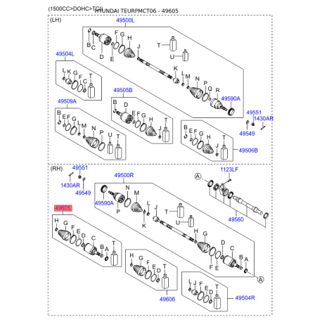 Чехол полуоси (пыльник) приводного вала правый 49605-1E600 Mobis - 496051E600 - схема с каталога 49605, TEURPMCT06 496051E600