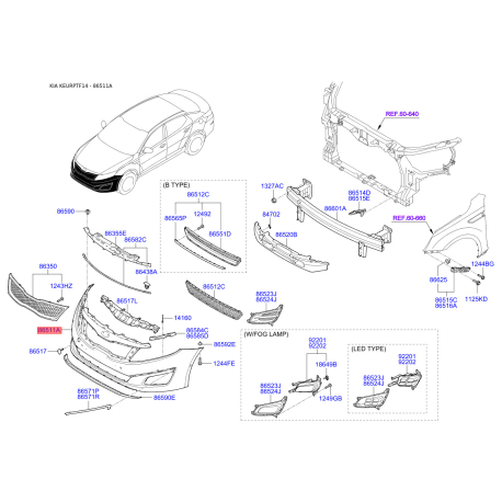 Бампер 86511-2T520 Mobis - 865112T520 - схема з каталогу 86511A, KEURPTF14 865112T520