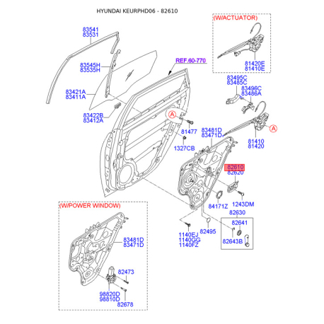 Ручка двери, внутреннее оснащение левая 82610-0Q000 Mobis - 826100Q000 - схема с каталога 82610, KEURPHD06 826100Q000