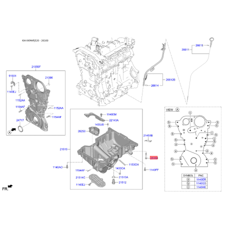 Болт блоку циліндрів 21381-2G000 Mobis - 213812G000 - схема з каталогу 26160, KKMAPJ520 213812G000