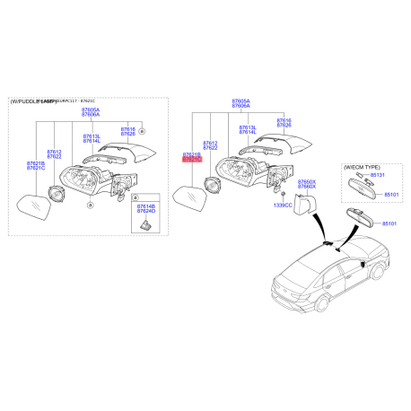 Зеркальный элемент наружного зеркала задний левый 87611-C1030 Mobis - 87611C1030 - схема с каталога 87621C, KEURPC117 87611C1030