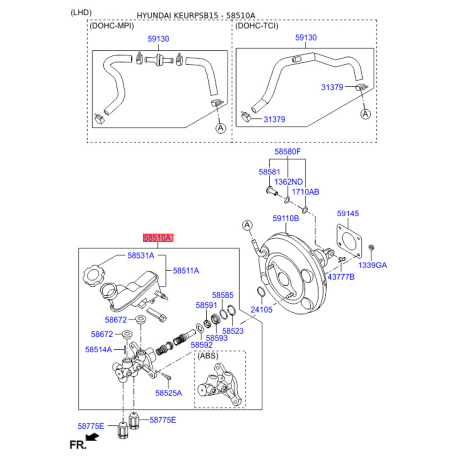 Цилиндр тормозной главный 58510-1R100 Mobis - 585101R100 - схема с каталога 58510A, KEURPSB15 585101R100