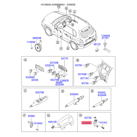 Вимикач 93880-2E000 Mobis - 938802E000 - схема з каталогу 93880E, KHMJPJM04 938802E000