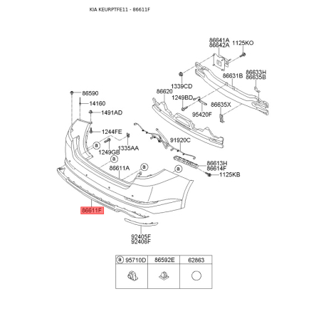 Бампер нижний 86612-2T100 Mobis - 866122T100 - схема с каталога 86611F, KEURPTFE11 866122T100