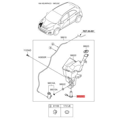 Датчик, уровень жидкости в омывателе 98520-1W000 Mobis - 985201W000 - схема с каталога 98520C, KEURPIH15 985201W000