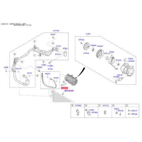 Крепление трубок кондиционера и компрессора 97714-2F030 Mobis - 977142F030 - схема с каталога 97714V, KEURPH820 977142F030