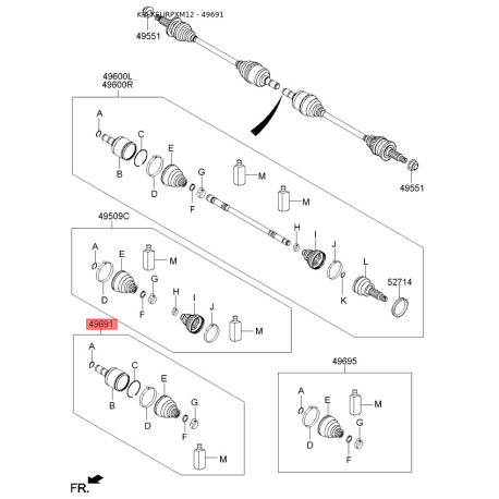 Шарнирный комплект приводного вала 49682-2W050 Mobis - 496822W050 - схема с каталога 49691, KEURPXM12 496822W050