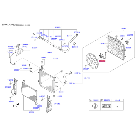 Електродвигун, вентилятор радіатора 25386-D5200 Mobis - 25386D5200 - схема з каталогу 25386E, AKMAPD518 25386D5200