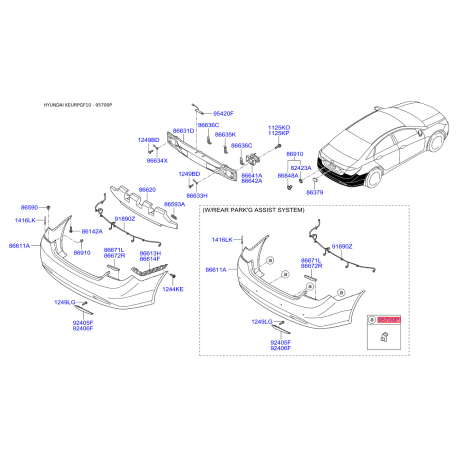 Кронштейн, буфер 95720-3S005AA Mobis - 957203S005AA - схема с каталога 95700P, KEURPGF10 957203S005AA