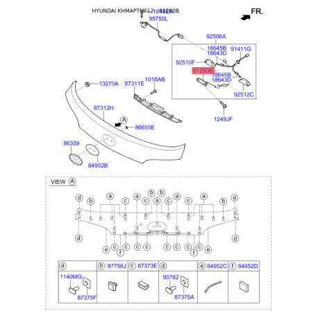 Ручка кришки багажника/приміщення для вантажу 81260-2S000 Mobis - 812602S000 - схема з каталогу 81260B, KHMAPTMF12 812602S000