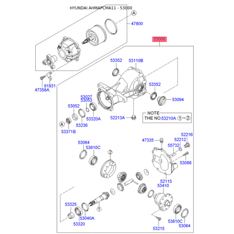 Диференціал у зборы мосту заднього 53000-3B400 Mobis - 530003B400 - схема з каталогу 53000, AHMAPCMA11 530003B400