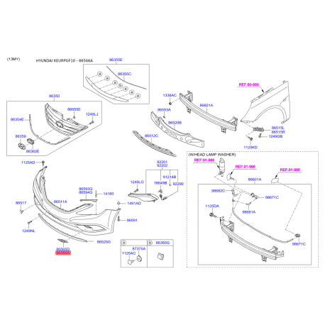 Облицовка, противотуманная фара правая 86566-3S700 Mobis - 865663S700 - схема с каталога 86566A, KEURPGF10 865663S700