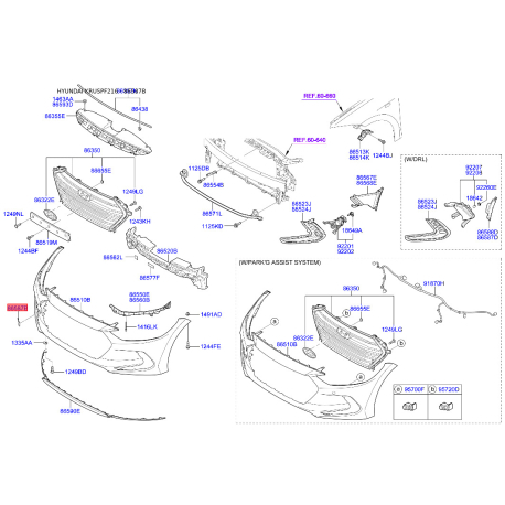 Заглушка бампера 86588-F2000 Mobis - 86588F2000 - схема з каталогу 86587B, KRUSPF216 86588F2000