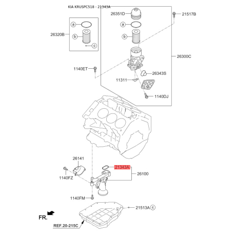Прокладка, корпус маслянного фильтра 21331-3C300 Mobis - 213313C300 - схема с каталога 21343A, KRUSPC518 213313C300