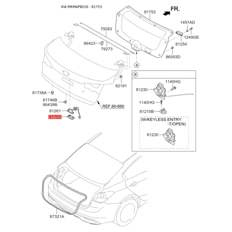 Обивка багажника 81266-3X000 Mobis - 812663X000 - схема с каталога 81753, MKMAPB016 812663X000