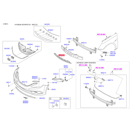 Решетка радиатора 86561-3S700 Mobis - 865613S700 - схема с каталога 86512C, KEURPGF10 865613S700