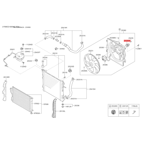 Дополнительный резистор, вентилятор кондиционера 25385-2Y000 Mobis - 253852Y000 - схема с каталога 25385B, KEURPA416 253852Y000