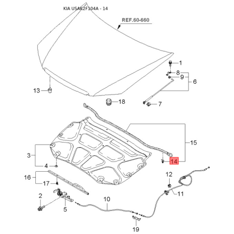 Шланг радиатора верхний 25411-2F150 Mobis - 254112F150 - схема с каталога 14, USAK2F104A 254112F150