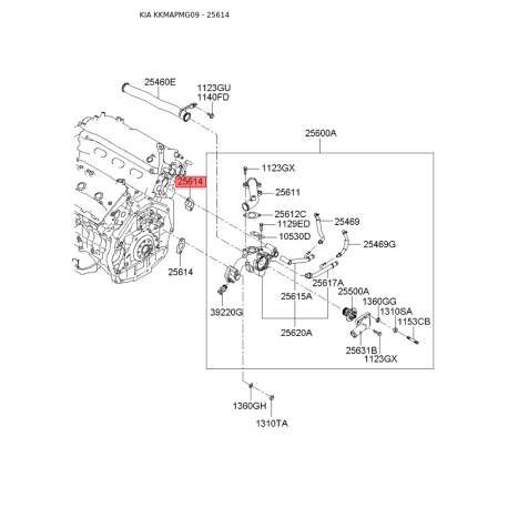 Прокладка термостата 25614-3E001 Mobis - 256143E001 - схема с каталога 25614, KKMAPMG09 256143E001