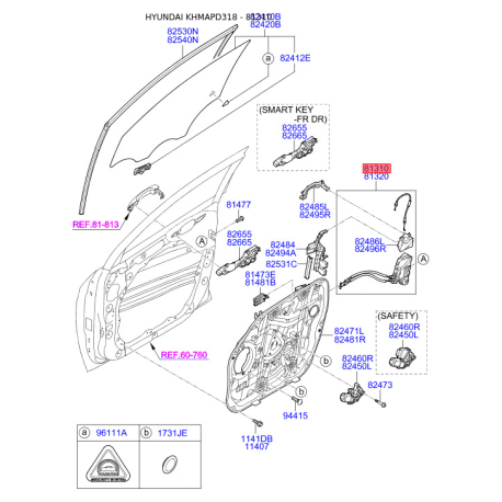 Замок дверей лівий 81310-D3010 Mobis - 81310D3010 - схема з каталогу 81310, KHMAPD318 81310D3010