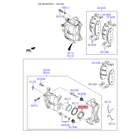 Чохол поршня супорта 58114-24000 Mobis - 5811424000 - схема з каталогу 58114A, MEURPH921 5811424000