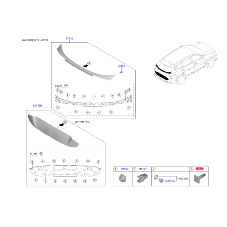 Кріплення обшивки багажника 87376-A9000 Mobis - 87376A9000 - схема з каталогу 90782, KEURPJW22 87376A9000