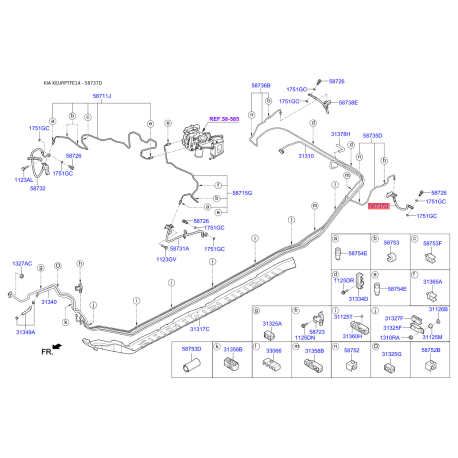 Шланг тормозной задний левый 58737-2T700 Mobis - 587372T700 - схема с каталога 58737D, KEURPTFE14 587372T700