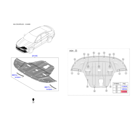 Кріплення підкрилка і бризковика 12442-06257B Mobis - 1244206257B - схема з каталогу 1244KB, CRUSPEU20 1244206257B