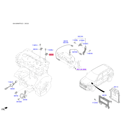 Датчик положения распределительного вала 39350-2E200 Mobis - 393502E200 - схема с каталога 39318, KKMAPTH23 393502E200