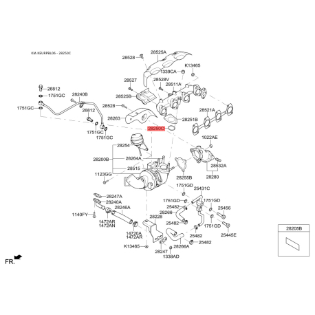 Уплотнительное кольцо, труба выхлопного газа 28242-4A450 Mobis - 282424A450 - схема с каталога 28250C, KEURPBL06 282424A450