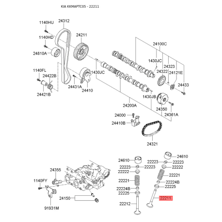Клапан впускной 22211-26600 Mobis - 2221126600 - схема с каталога 22211, KKMAPTC05 2221126600