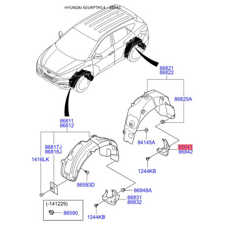 Бризговик задній лівий 86841-2S000 Mobis - 868412S000 - схема з каталогу 86841, KEURPTM14 868412S000