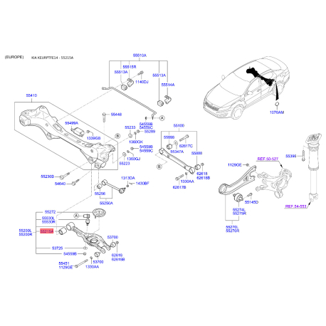 Сайлентблок важеля підвіски 55215-3Q000 Mobis - 552153Q000 - схема з каталогу 55215A, KEURPTFE14 552153Q000