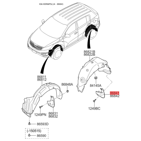 Бризговик задній лівий 86841-3W001 Mobis - 868413W001 - схема з каталогу 86841, KKMAPSL14 868413W001