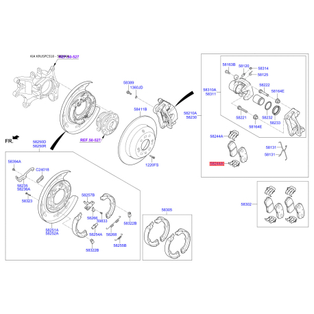 Монтажный комплект тормозных колодок (дисковый тормоз) 58246-4H000 Mobis - 582464H000 - схема с каталога 58244A, KRUSPC518 582464H000