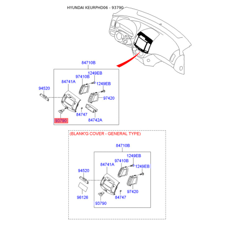 Вимикач 93790-2H0009K Mobis - 937902H0009K - схема з каталогу 93790, KEURPHD06 937902H0009K