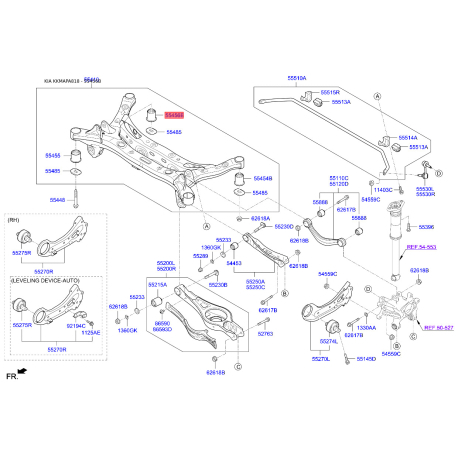 Сайлентблок заднього підрамника (задньої балки) опорний, до кузова задній 55460-C1500 Mobis - 55460C1500 - схема з каталогу 55460C1500