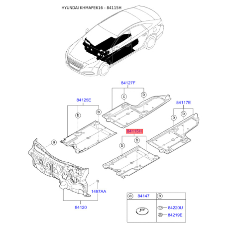 Шумоизоляция (виброизоляция) моторного отсека левая 84135-C1000 Mobis - 84135C1000 - схема с каталога 84115H, KHMAPE616 84135C1000